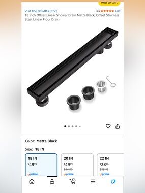 New in box Matte Black Linear Shower Drain - 18"